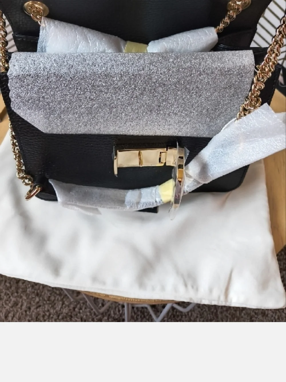 Gucci Black Pebbled Leather Shoulder Bag with Gold Chain